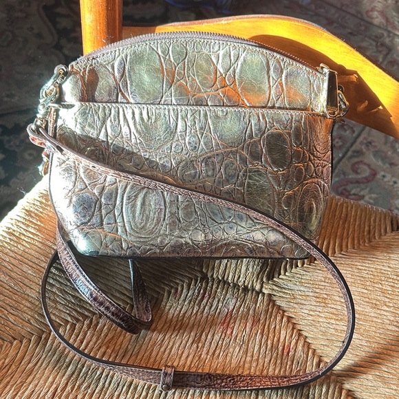 Brahmin mini duxbury multi  crescendo Crocodile Embossed Brown Bag - Picture 6 of 14